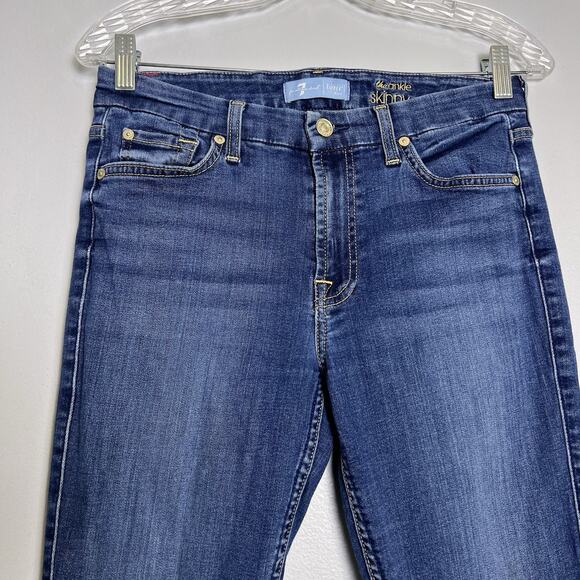 7 For All Mankind Womens Skinny Ankle Jeans Raw Hem Sz 28 Blue Denim Blue - Picture 5 of 13